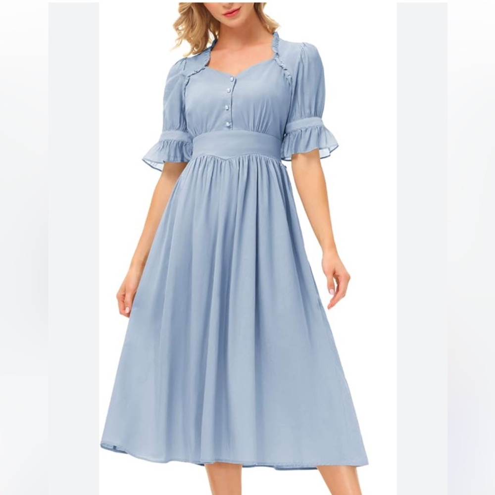 Scarlet Darkness Cottagecore Blue Midi Dress